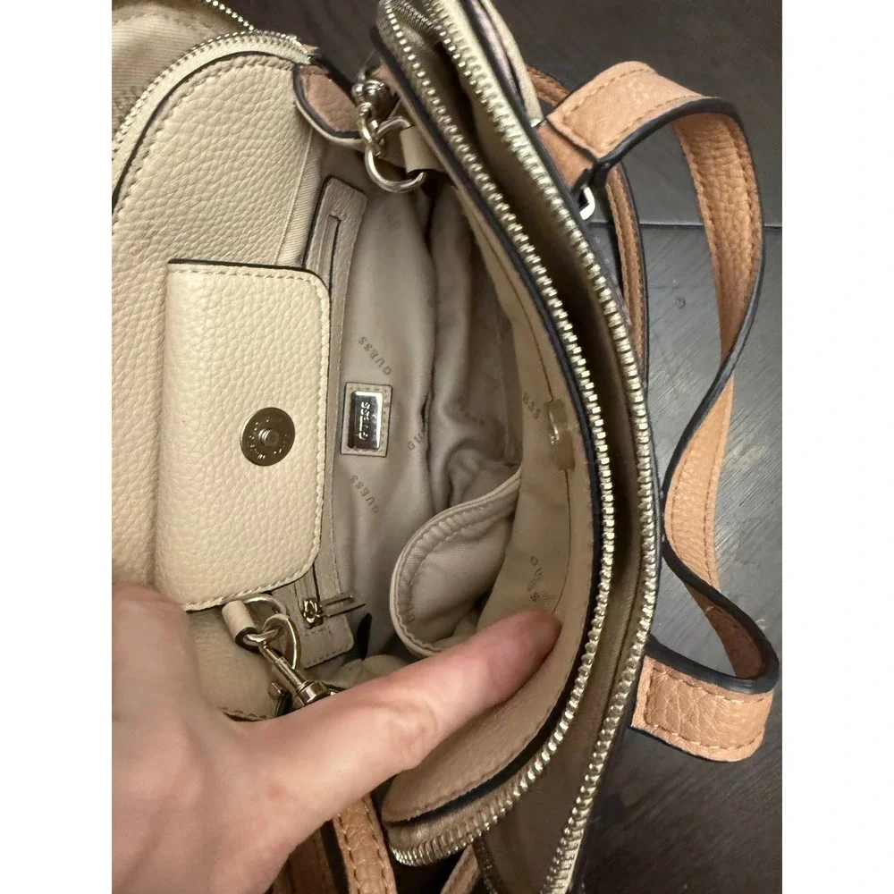Guess Colorblock Satchel‎ Handbag Pink Cream Tan Pebbled Crossbody Bag